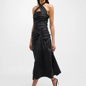 $2290 Carolina Herrera Women Gathered Halter Midi Dress Size 8 Black